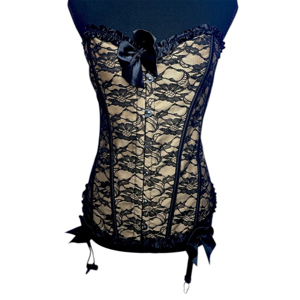 Womens Lace Corset Sz L‎ Ren Faire Lingerie Boudoir Coquette Romantic Victorian